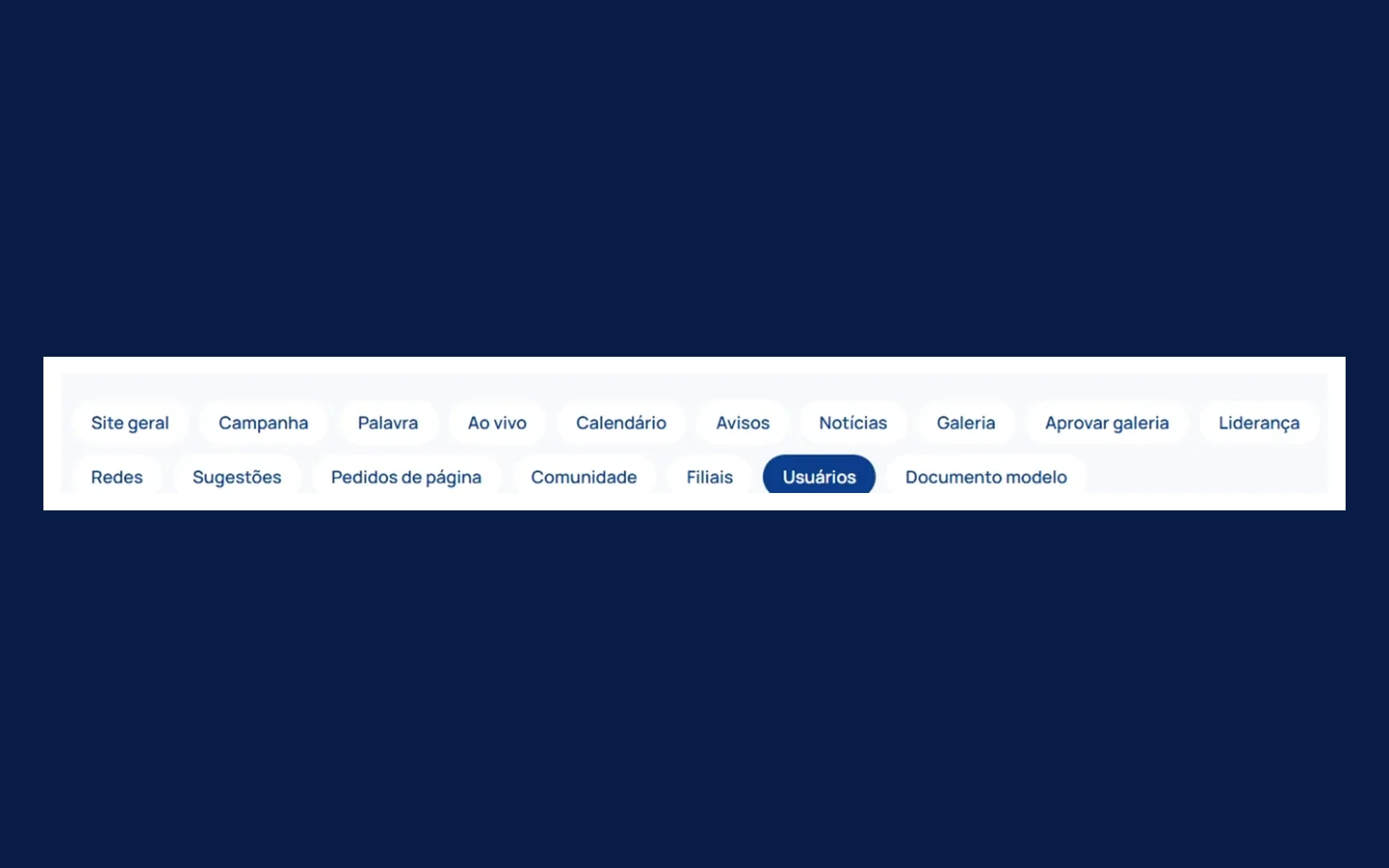 Painel do site institucional